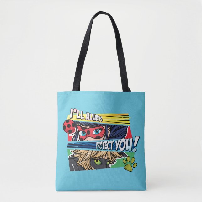 Tote Bag Miraculous Ladybug & Cat Noir toujours vous protég (Devant)