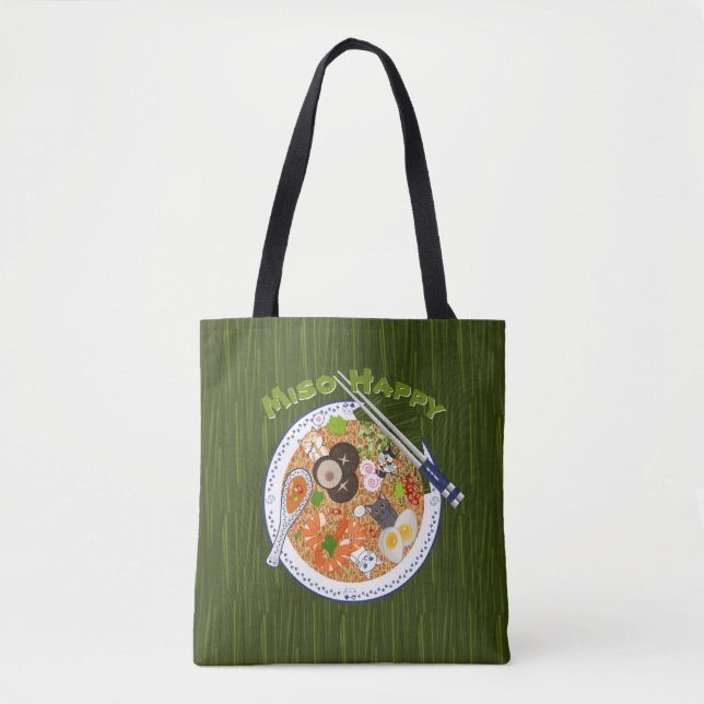 Tote Bag Miso Happy - Kawaii Ramen Cats (Devant)
