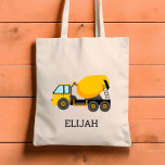 Tote Bag Mixage de ciment jaune Enfants Construction person<br><div class="desc">Ce sac fourre-tout pour enfants présente l'illustration d'un mélangeur de ciment jaune. Personnalisez-le avec le nom de votre enfant en lettres noires. Ça fait un grand sac de livre !</div>