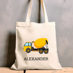 Tote Bag Mixage de ciment jaune Enfants Construction person<br><div class="desc">Ce sac fourre-tout pour enfants présente l'illustration d'un mélangeur de ciment jaune. Personnalisez-le avec le nom de votre enfant en lettres noires. Ça fait un grand sac de livre !</div>