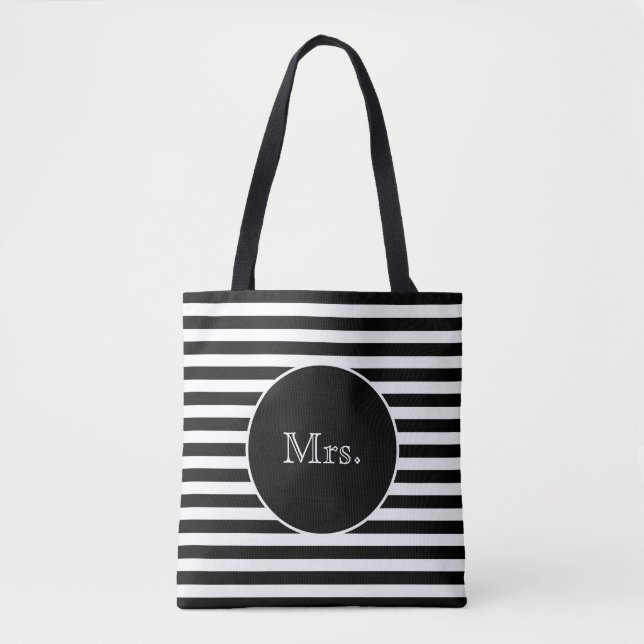 Tote Bag Mme avec bandes noires et blanches (Devant)