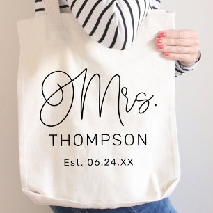Tote Bag Mme Black Modern Script Personnalisé Mariage Nouve