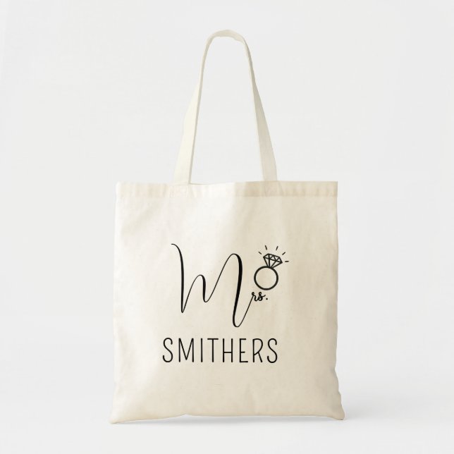 Tote Bag Mme Écriture Moderne Noir Mariage Nouvellement Mar (Devant)