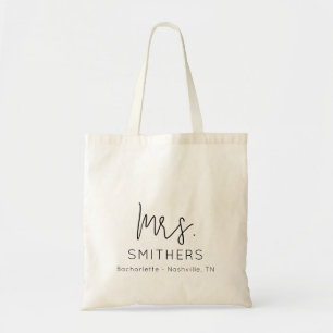 Tote Bag Mme Modern Black Script Mariage Bachelorette