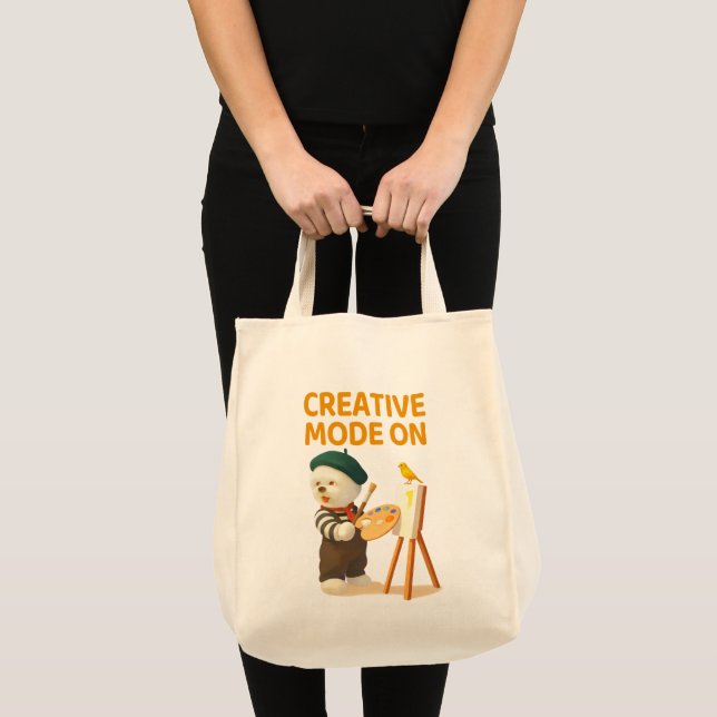 Tote Bag Mode Créatif Activé : Peintre Chien Bichon Artiste (Devant (produit))