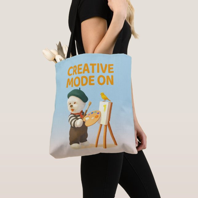 Tote Bag Mode Créatif Activé : Peintre Chien Bichon Artiste (De près)