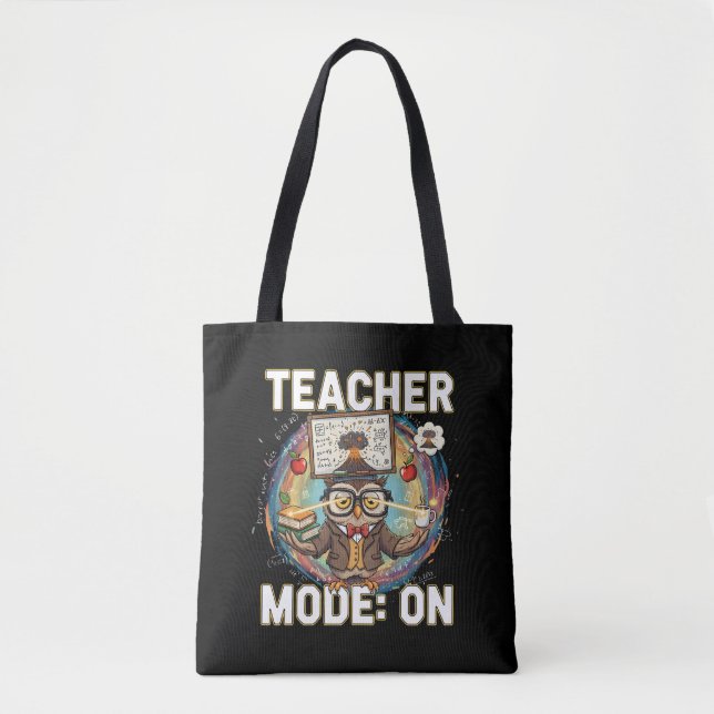 Tote Bag Mode Enseignant : ACTIVÉ – Dessin de chouette prof (Devant)