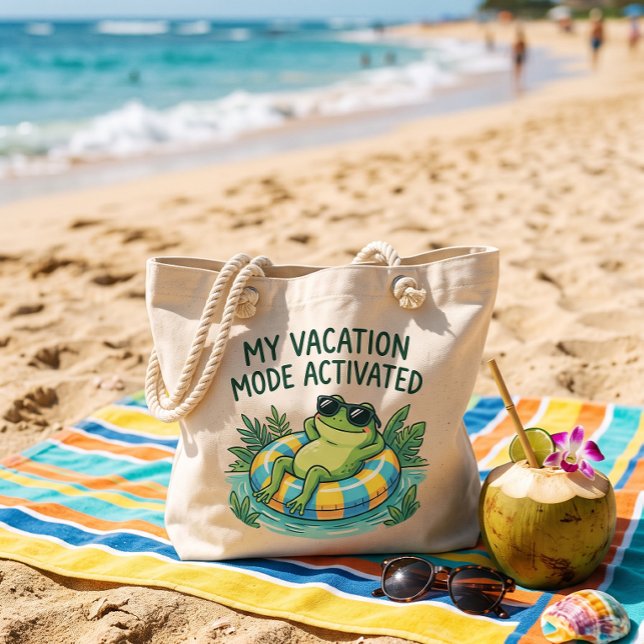 Tote Bag Mode Vacances Grenouille Mignonne Activé Été Drôle (Créateur téléchargé)