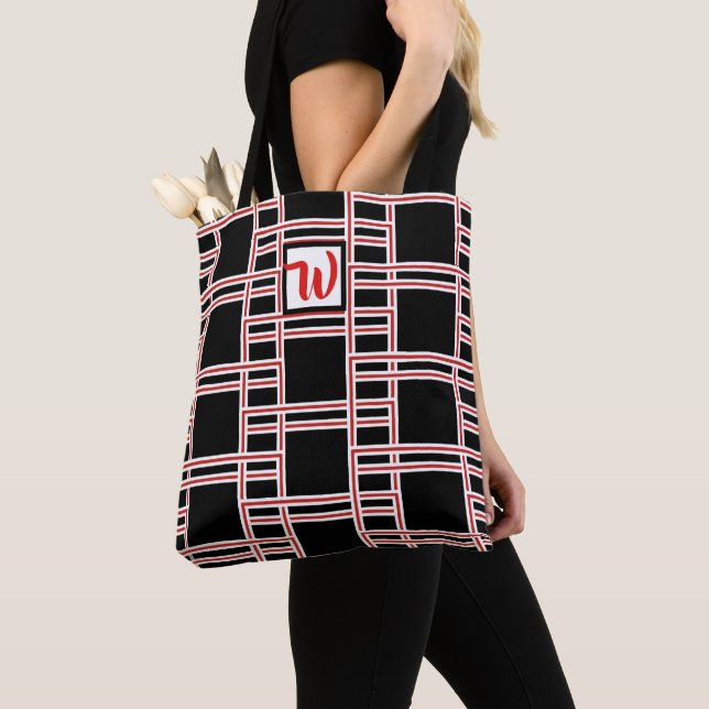 Tote Bag Modèle blanc rouge rouge rectangle (De près)