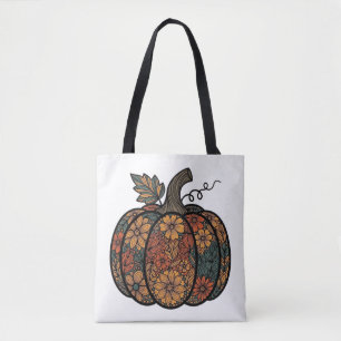Tote Bag Modèle citrouille à motifs floraux automnaux