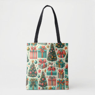 Tote Bag modèle d'art de sapins de Noël et de cadeaux