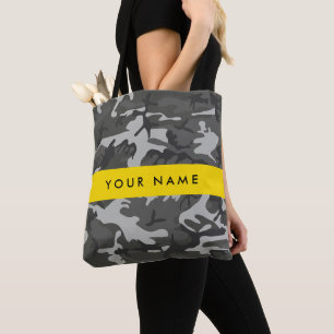 Tote Bag Modèle de camouflage gris, Votre nom, Personnalise