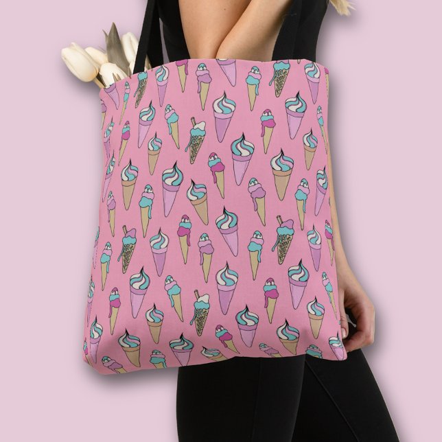 Tote Bag Modèle de cône de glace rose (Ice Cream pattern all over print tote bag)