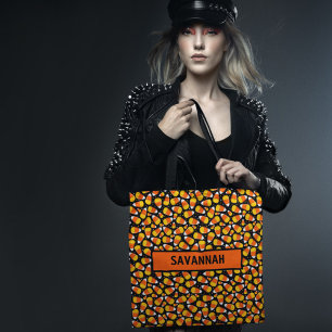 Tote Bag Modèle de Corne de bonbons Halloween Nom personnal