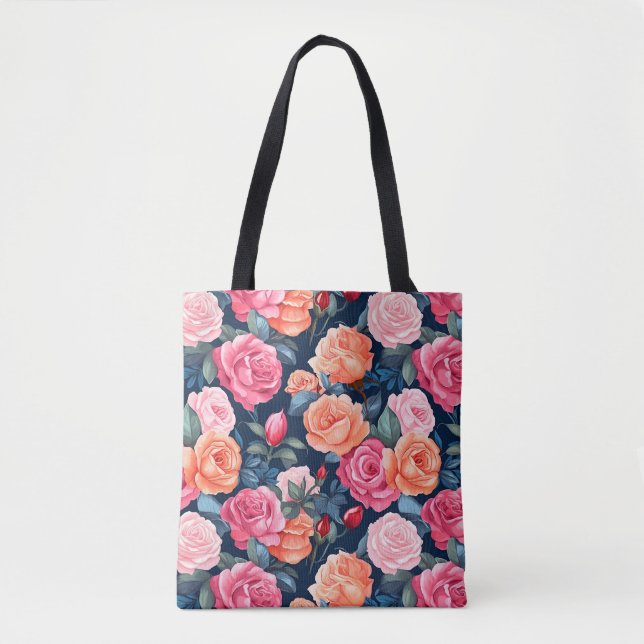 Tote Bag Modèle de fleurs de roses en fleurs-80037  (Devant)