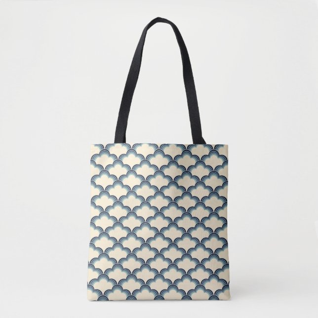 Tote Bag Modèle de vagues de style rétro bleu (Devant)