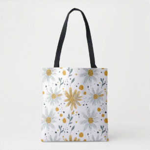 Tote Bag Modèle floral blanc et jaune