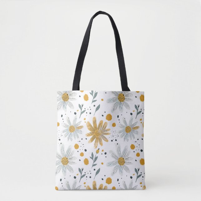 Tote Bag Modèle floral blanc et jaune (Devant)
