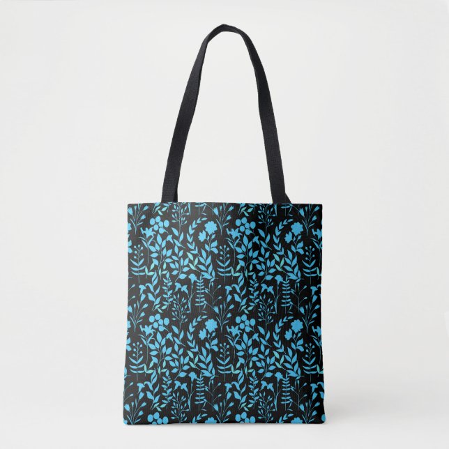 Tote Bag Modèle floral bleu.ST01 BG noir (Devant)