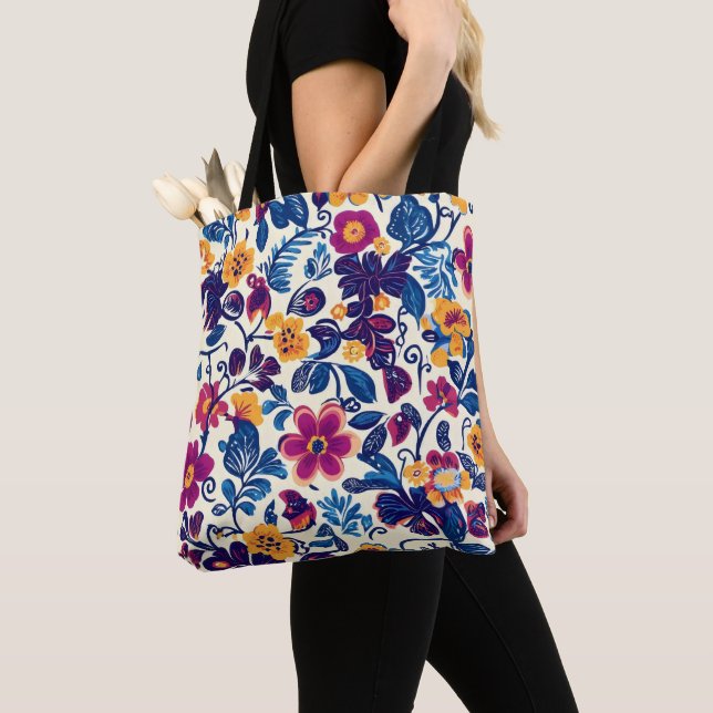 Tote Bag Modèle floral coloré (De près)