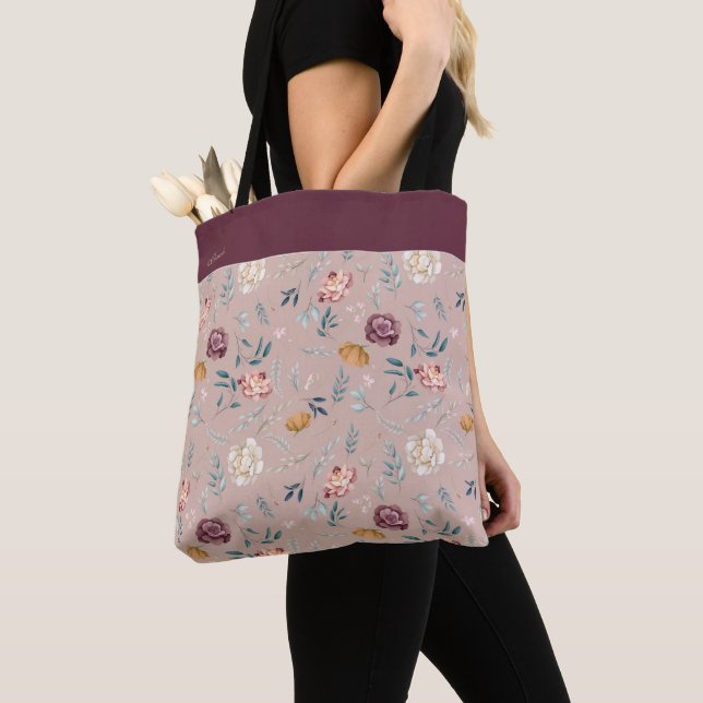 Tote Bag Modèle floral de nom personnalisé (De près)