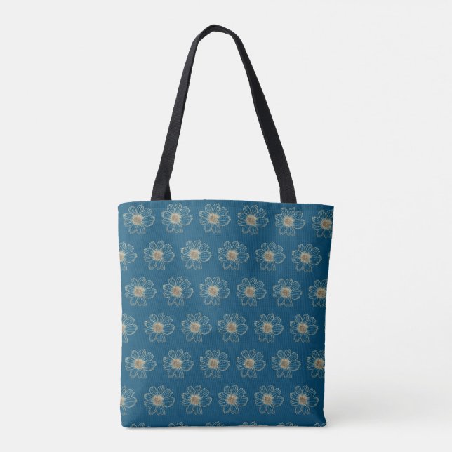 Tote Bag Modèle Floral doré Turquoise (Dos)