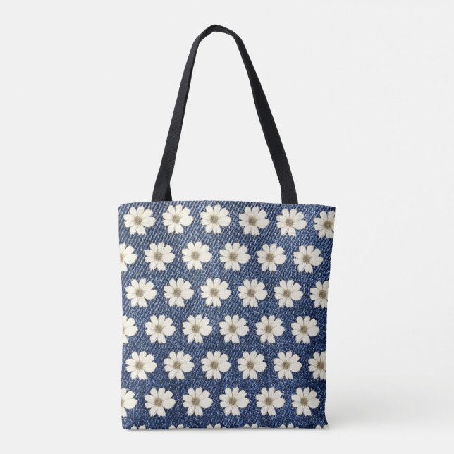 Tote Bag Modèle Floral doré Turquoise (Dos)