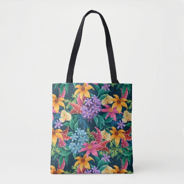 Tote Bag Modèle floral exotique peint à la main (Devant)
