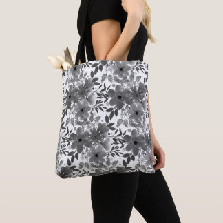 Tote Bag Modèle floral monochromatique gris/blanc élégant