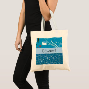 Tote Bag Modèle Floral, Motif De Fleurs, Votre Nom