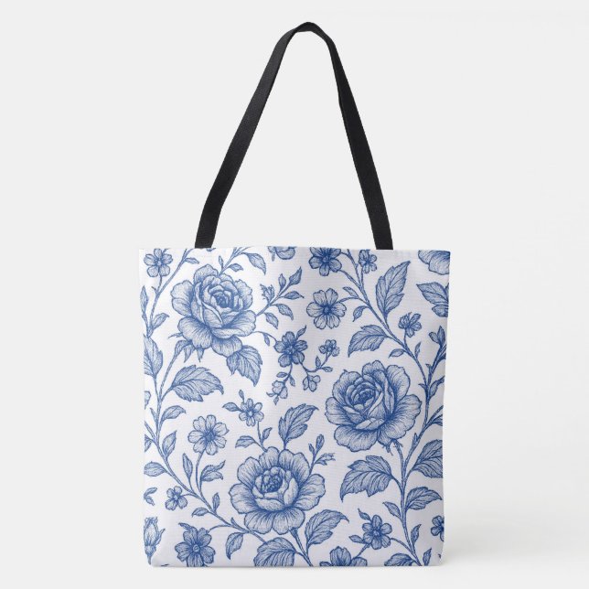 Tote Bag Modèle Floral Royal Bleu Rose (Devant)