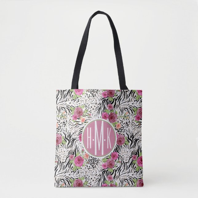 Tote Bag Modelez avec le monogramme des posters de animaux (Devant)