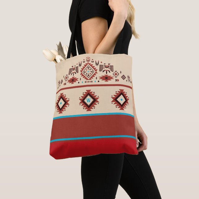 Tote Bag Modern American Native Influenced Pattern Monogram (De près)