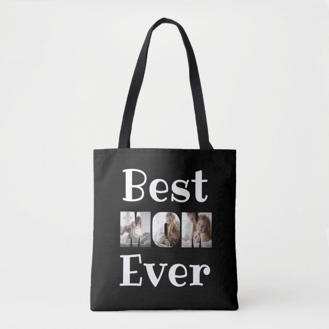 Tote Bag Modern Best Mom Ever 6 Photos Collage noir (Devant)