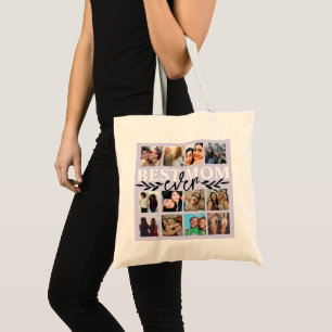 Tote Bag Modern Best Mom Ever Purple Photo Collage