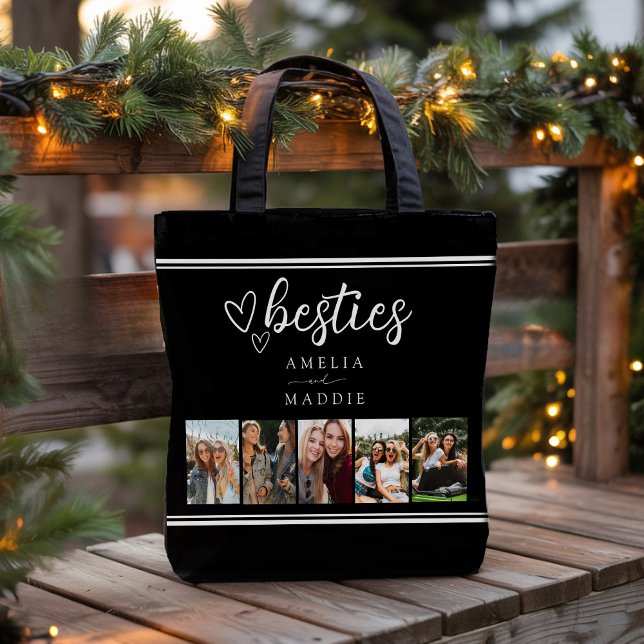 Tote Bag Modern Besties Photo Collage Black and White (Modern Photo Besties Photo Collage Black and White Tote Bag)
