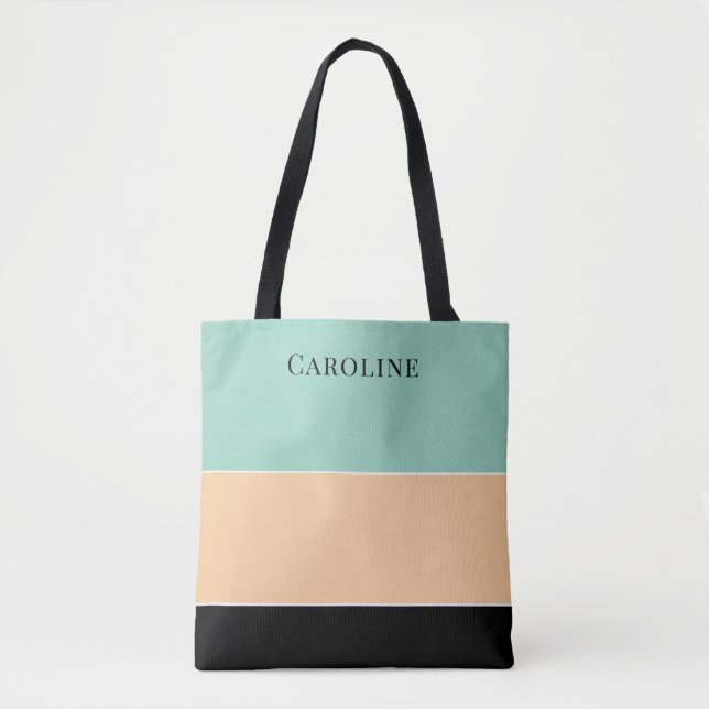 Tote Bag Modern Black, Peach, Green Personalized  (Devant)