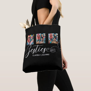 Tote Bag /Modern Black White Bestie 3 Photo Collage