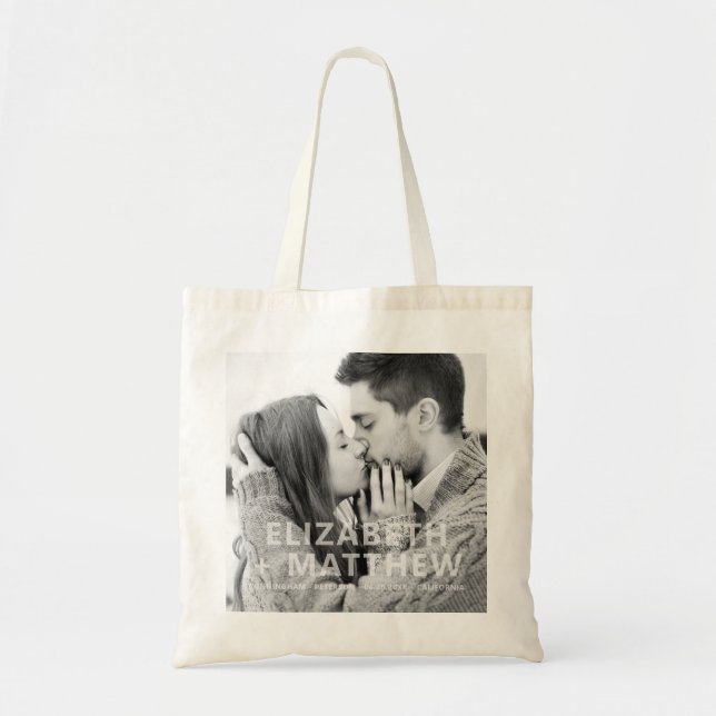 Tote Bag Modern Bold & Fun Typography Custom Photo Wedding (Devant)