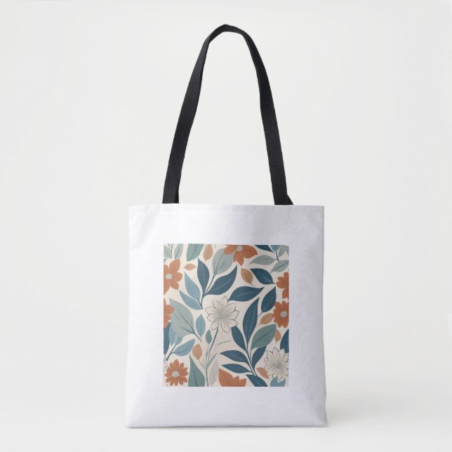 Tote Bag Modern Botanical Blooms – Terracotta & Blue (Devant)