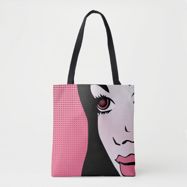 Tote Bag Modern Comic Book Pop Art of Woman's Face (Devant)