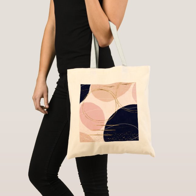 Tote Bag Modern Gold Strokes & Circles Minimal Pink Design (Devant (produit))
