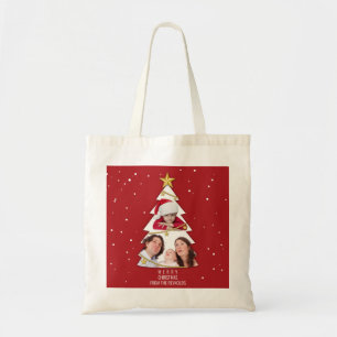 Tote Bag Modern Merry Christmas Tree Photo Collage Red