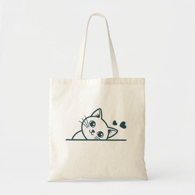 Tote Bag Modern Minimalist Peeking Cat Happiness Is Coming (Devant)