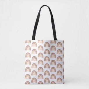 Tote Bag Modern Pastel Brown Rainbow Boho Motif Votre nom