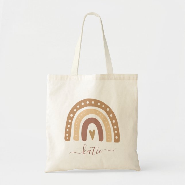 Tote Bag Modern Pastel Brown Rainbow Boho Your Name (Devant)