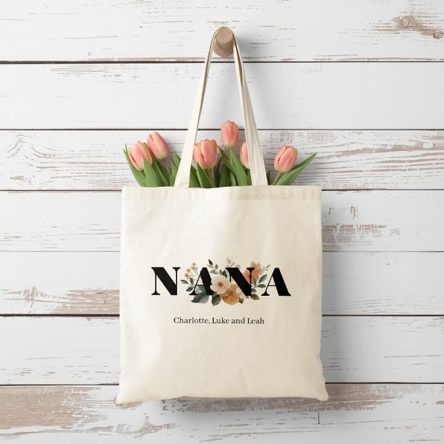 Tote Bag Modern Personalized Nana Floral Gift (Créateur téléchargé)