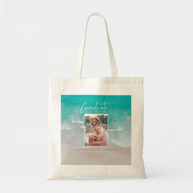 Tote Bag Modern photo graduation ocean beach script  (Devant)