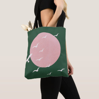Tote Bag Modern Pink Sun & Birds Minimalist Art