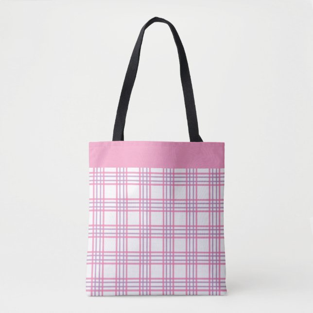Tote Bag Modern Preppy Plaid Pink Purple Pattern (Devant)